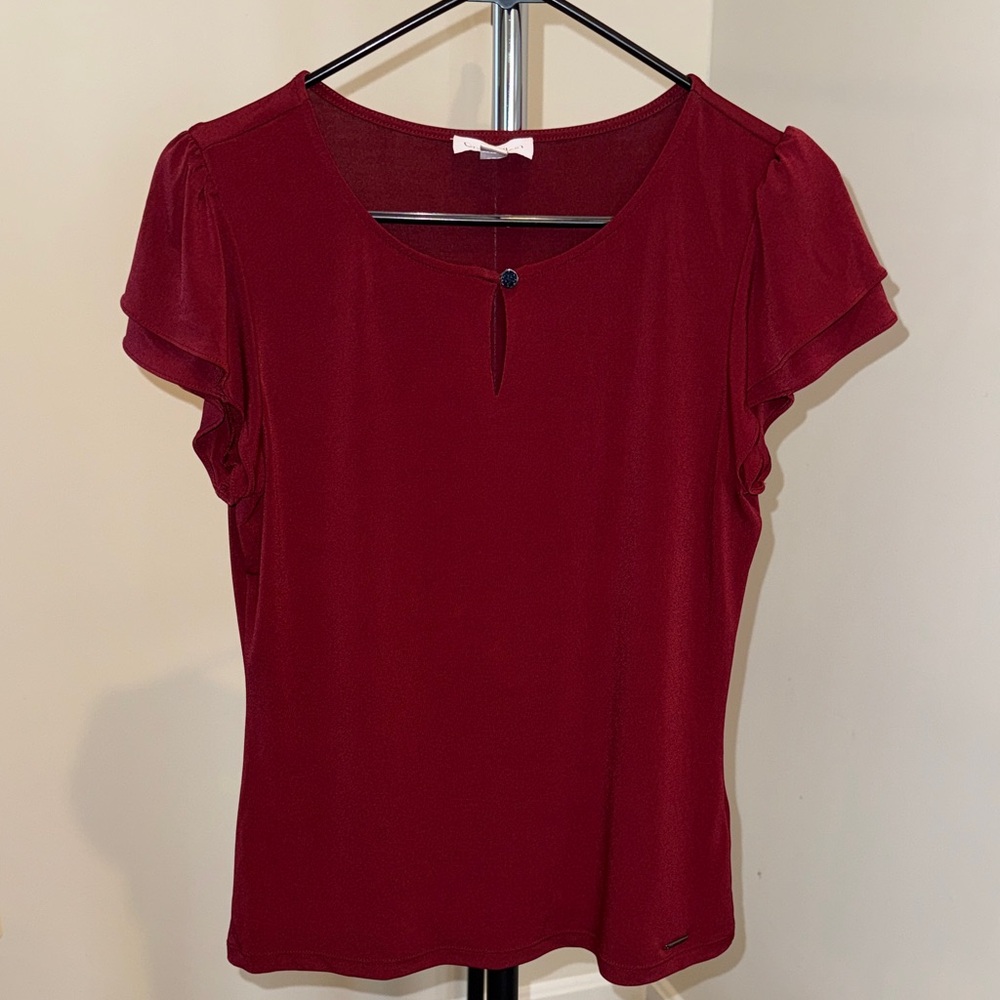 Sz S Calvin Klein Wine Flutter Sleeve